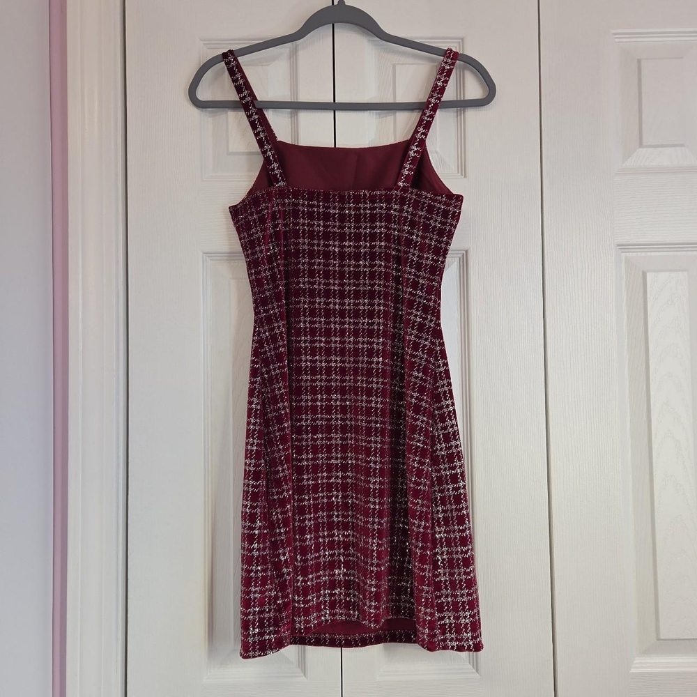 Red Velvet Silver Glitter Plaid Mini Dress -- Altar'd State, Size S - Picture 2 of 8